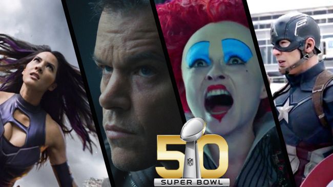 Superbowl 50 Capitán América guerra civil 2016 Alicia a través del espejo Super Bowl Jason Bourne Olivia Munn x-men apocalipsis